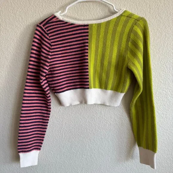 Wild Fable Cropped Long Sleeve V Neck Multicolored Cardigan Sweater Women Size M - Picture 2 of 10
